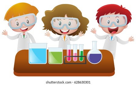 Science kids doing an experiment
