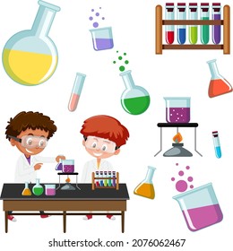 Science Kids With Experiment Tools Illustration