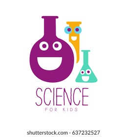 Science for kids logo symbol. Colorful hand drawn label