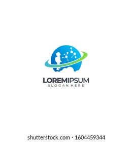 science kids silhouette with cloud logo simple and elegant concept logo template