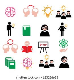 Science, knowledge, creative thinking, ideas vector icons set 