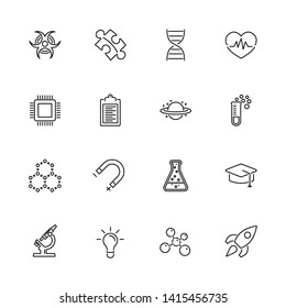 Science, Knowledge outline icons set - Black symbol on white background. Science, Knowledge Simple Illustration Symbol - lined simplicity Sign. Flat Vector thin line Icon - editable stroke