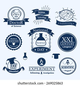 Science and knowledge signs set, retro typography, vector logos 