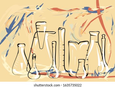 science lab. abstract tubes on multicolor background