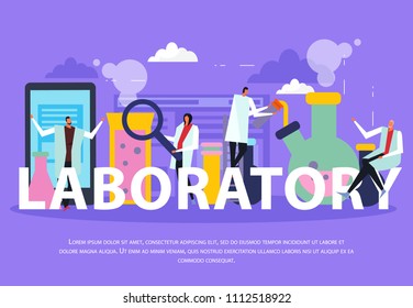 Science lab background with theory test and experiment symbols flat vector illustration