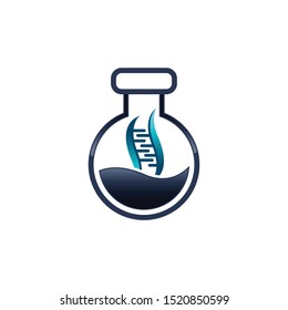 Science lab beaker logo with DNA icon inside vector illustration