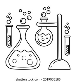 Science lab beakers and test tubes vector illustration with simple hand drawn sketching style