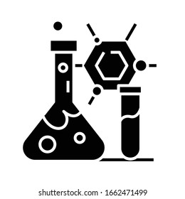 Icono negro del laboratorio de ciencia, ilustración conceptual, símbolo plano vectorial, signo de glifo.