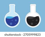 Science lab bottle sticker icon. Laboratory glassware equipment vector illustration.