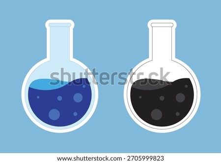 Science lab bottle sticker icon. Laboratory glassware equipment vector illustration.