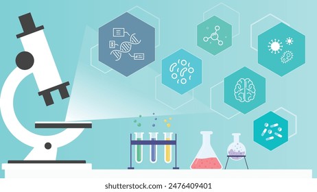 Science lab checking samples under the microscope scientific and medical research concept 