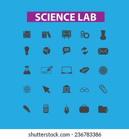 science, lab, education icons, signs set, vector