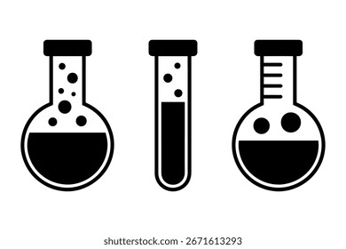 Silhueta de equipamento de laboratório de ciência com copos e tubo de ensaio 