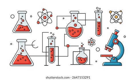 Elementos de experimentação e equipamento científico do laboratório de ciência