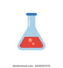 Frasco de laboratório de ciência com ilustração de líquido vermelho borbulhante