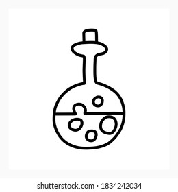 Science lab flask. Chemistry research. Doodle medical icon. Flask with bubbles. Test tube. hemical vector stock illustration. EPS 10
