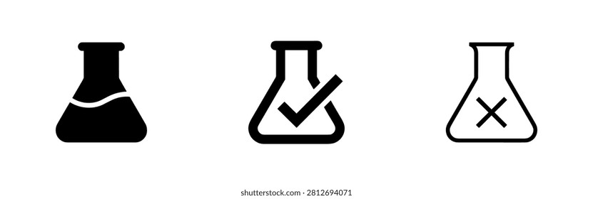 Science Lab Flask Icon Set with Pass and Fail Result Symbols