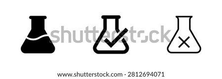 Science Lab Flask Icon Set with Pass and Fail Result Symbols