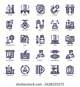 Science Lab Icon pack for your website, mobile, presentation, and logo design. Science Lab Icon dual tone design. Vector graphics illustration and editable stroke.