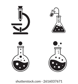 Science lab icon set showing glassware and equipment in vector illustration style Design.