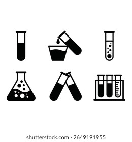 Science Lab Icons Black and White Vector Illustration of Test Tubes Flasks and Beaker for Experiment Research or Chemistry Concepts