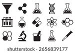 Science Lab Icons Set Chemistry, DNA, Microscope and Molecule Symbols