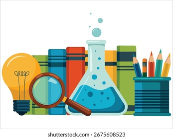 Science lab instruments set isolated vector illustration on white background