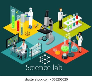 Science Lab Isometric Design Flat. Science And Scientist, Science Laboratory, Lab Chemistry, Research Scientific, Microscope And Experiment, Chemical Lab Science Test On Coronavirus, Technology