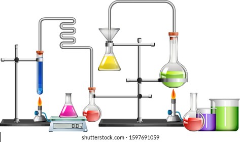 Science lab with many equipments illustration