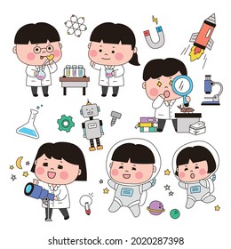Science lab, robot, astronaut, scientist
