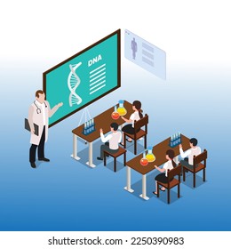 Science lab and school class 3d isometric vector illustration concept for banner, website, landing page, ads, flyer template