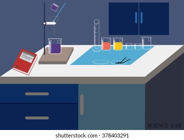 Science lab Vector, chemical glassware,flat design.