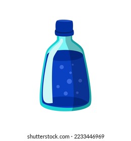 Science lab vial with blue liquid vector illustration. Cartoon drawing of laboratory glass bottle for scientific research isolated on white background. Science, chemistry concept