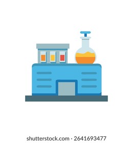Science laboratory building with flask illustration on White Background