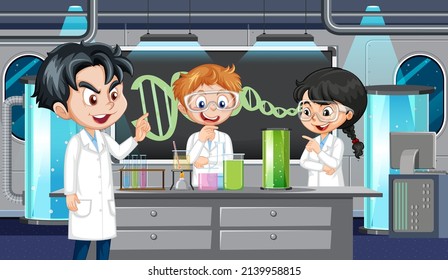 Science Laboratory For Chemical Experiments With Scientist Illustration