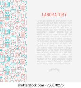 Science and laboratory concept with thin line icons of scientist, dna, microscope, scales, magnet, respirator, spirit lamp. Vector illustration for banner, web page, print media.