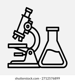 Wissenschaftliches Laborgerätekonzept mit Mikroskop und Chemiekolbenlinienart Vektorgrafik für Bildung und Forschung