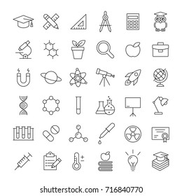 science laboratory equipments line black icons set