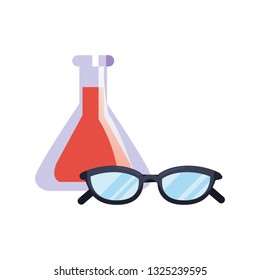 science laboratory flask and eyeglasses
