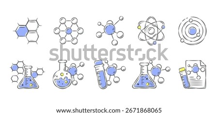Science and Laboratory . Hand drawn icon cartoon illustration collection . Set 2 of 3 . Vector .