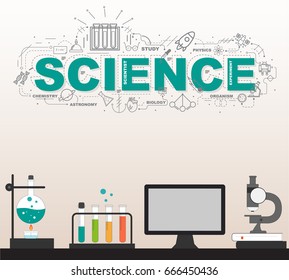 Science laboratory with high technology infographic design
