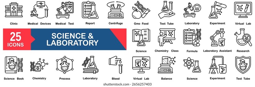 Conjunto De Iconos De Ciencia Y Laboratorio 25 Iconos De Contorno En Estilo Moderno