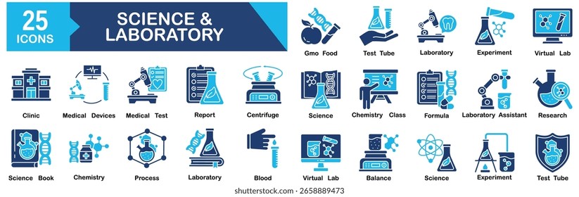 Conjunto De Iconos De Ciencia Y Laboratorio 25 Iconos De Contorno En Estilo Moderno