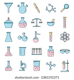 Science laboratory icon set. Outline set of science laboratory vector icons thin line color flat on white