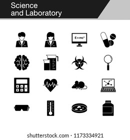 Science and Laboratory icons. Design for presentation, graphic design, mobile application, web design, infographics. Vector illustration.