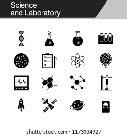 Science and Laboratory icons. Design for presentation, graphic design, mobile application, web design, infographics. Vector illustration.