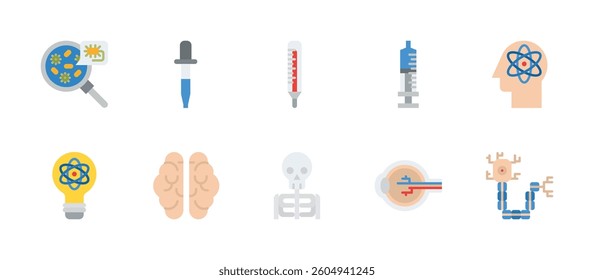 science laboratory icons. flat color style icon set