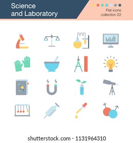 Science and Laboratory icons. Flat design collection 22. For presentation, graphic design, mobile application, web design, infographics. Vector illustration.
