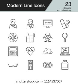 Science and Laboratory icons. Modern line design set 23. For presentation, graphic design, mobile application, web design, infographics. Vector illustration.