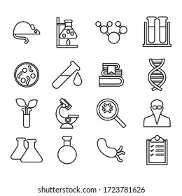 Science and laboratory icons set. Trendy flat style for graphic design, web-site. Stock Vector illustration.